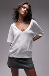 Topshop Slouchy Deep V-neck T-shirt In White