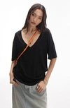 Topshop Premium Basic Slouchy V Neck Tee In Black