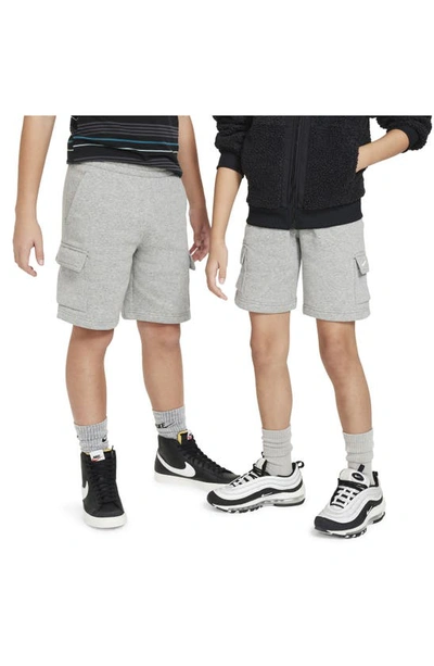 Nike Kids' Club Fleece Cargo Shorts In Dark Grey Heather/ Grey/ White