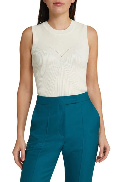 Hugo Boss Sleeveless Knitted Top With Ribbed Structure In White