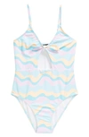 AVA & YELLY KIDS' FRONT KNOT ONE-PIECE SWIMSUIT
