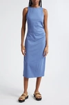 Vince Side Drape Stretch Cotton Tank Dress In Azurite