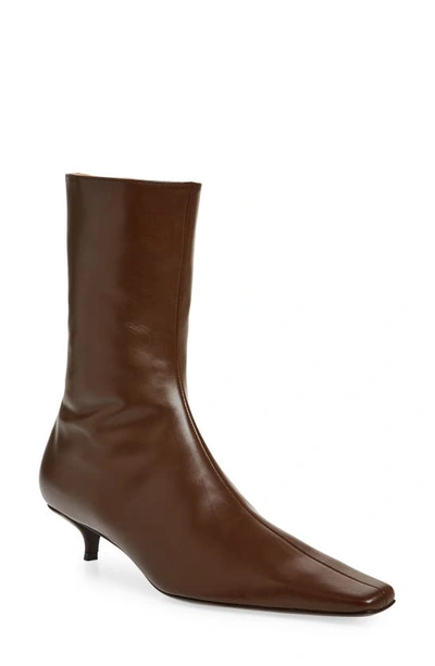 The Row Shrimpton Leather Ankle Boots In Noisette