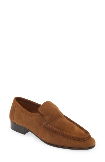 The Row New Soft Suede Loafers In Bark