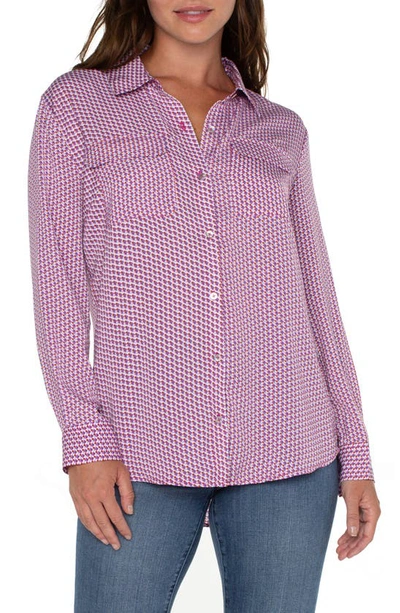 Liverpool Los Angeles Geo Print Shirt In Fuchsia Geo