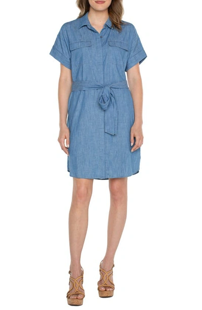 Liverpool Los Angeles Belted Denim Shirtdress In Chambray