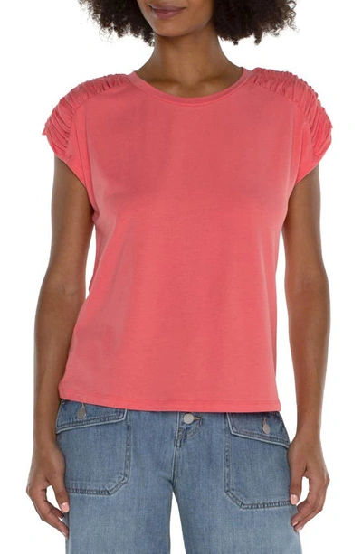 Liverpool Los Angeles Smocked Shoulder T-shirt In Sugar Coral