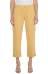 Liverpool Los Angeles Utility Stretch Twill Crop Cargo Pants In Flaxen Gold
