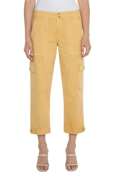 Liverpool Los Angeles Utility Stretch Twill Crop Cargo Trousers In Flaxen Gold