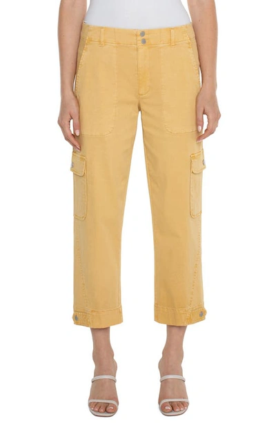 Liverpool Los Angeles Utility Stretch Twill Crop Cargo Pants In Flaxen Gold