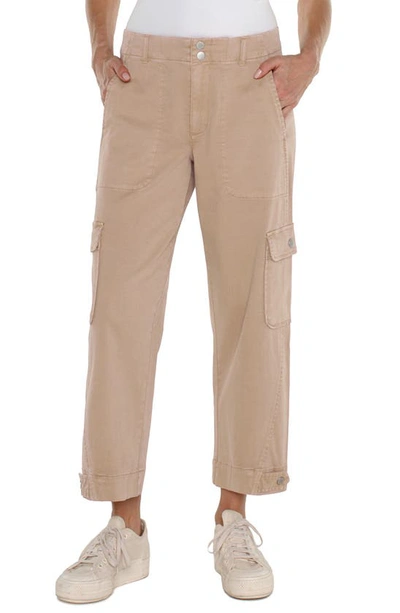 Liverpool Los Angeles Utility Stretch Twill Crop Cargo Trousers In Biscuit Tan
