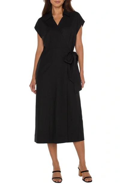 Liverpool Los Angeles Collared Wrap Dress In Black