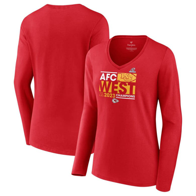 Fanatics Branded  Red Kansas City Chiefs 2023 Afc West Division Champions Conquer Long Sleeve V-neck
