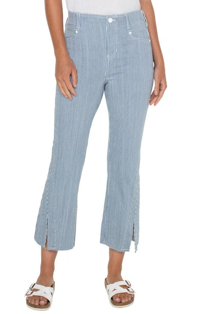 Liverpool Los Angeles Gia Glider Stripe Split Hem Crop Flare Pull-on Trousers In Chambray Stripe
