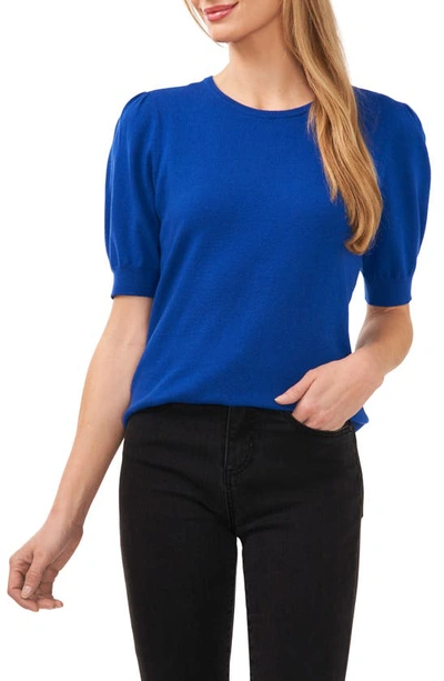 Cece Women's Crewneck Puff Sleeve Cotton Sweater In Deep Royal Blue