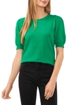 Cece Puff Sleeve Crepe Button-up Shirt In Electric Green