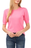 Cece Women's Crewneck Puff Sleeve Cotton Sweater In Pink Punch