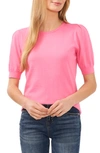 Cece Womens Crewneck Puff Sleeve Pullover Sweater In Pink Punch