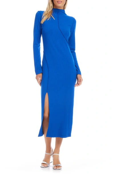Fifteen Twenty Elissa Long Sleeve Rib Midi Dress In Blue