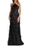 SHO BY TADASHI SHOJI SEQUIN HALTER NECK GOWN