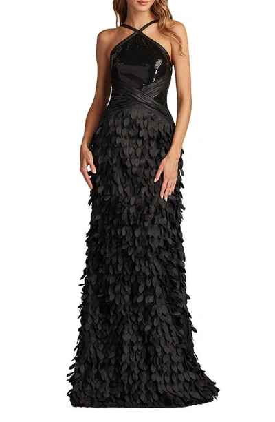 Sho By Tadashi Shoji Sequin Halter Neck Gown In Black