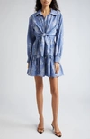 CINQ À SEPT ABRIELLE TIE WAIST LONG SLEEVE CHAMBRAY SHIRTDRESS