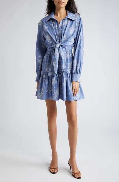 Cinq À Sept Abrielle Tie Waist Long Sleeve Chambray Shirtdress In Chambray White