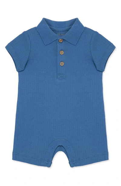 Little Me Babies' Rib Organic Cotton Polo Romper In Blue