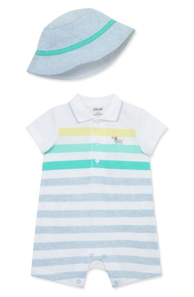 Little Me Baby Boys Striped Romper With Hat In White/blue