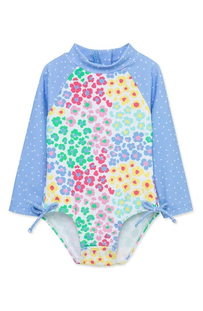 Little Me Babies' Print Long Sleeve One-piece Swimsuit In Blue