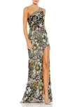 MAC DUGGAL FLORAL SEQUIN ONE-SHOULDER GOWN
