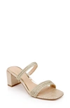 Jewel Badgley Mischka Heat Slide Sandal In Gold Raffia