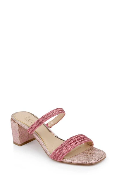 Jewel Badgley Mischka Heat Slide Sandal In Pink Raffia