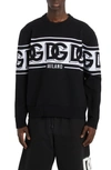 Dolce & Gabbana Black Crewneck Sweater With Dg Motif In Wool Blend Man In Nero/ Bianco