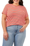 Vince Camuto Stripe Polished Knit T-shirt In Tulip Red