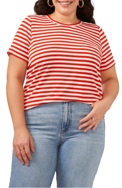 Vince Camuto Stripe Polished Knit T-shirt In Tulip Red