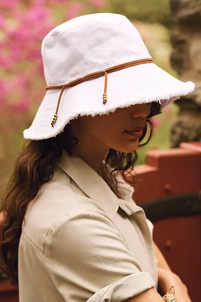 Terrain Fringed Cotton Bucket Hat In White