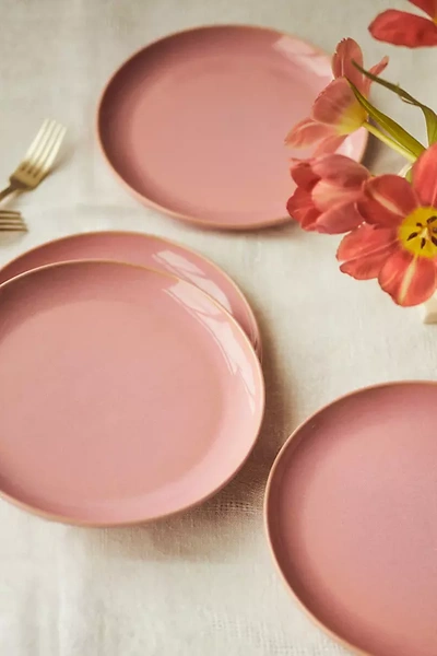 Anthropologie The Rowen Portuguese Stoneware Side Plates, Set Of 4 In Pink