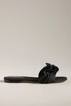 Larroude Ivy Ruffle Raffia Slide Sandal In Black