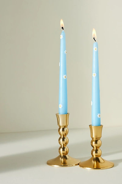 Anthropologie Pressed Daisy Taper Candles, Set Of 2 In Blue