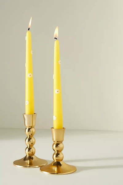 Anthropologie Pressed Daisy Taper Candles, Set Of 2 In Yellow