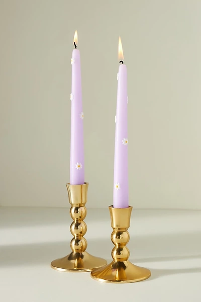 Anthropologie Pressed Daisy Taper Candles, Set Of 2 In Purple