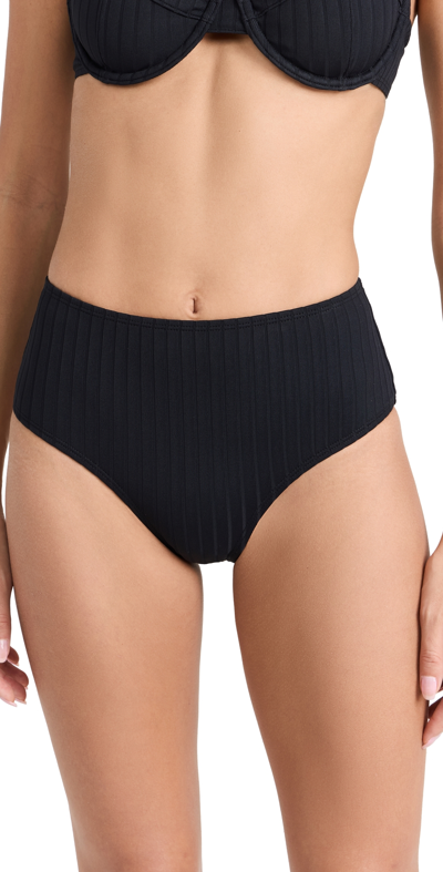 Solid & Striped The Lilo High-waist Rib Bikini Bottoms In Solid Rib Black