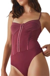 Free People Night Rhythm Corset Bodysuit In Washed Maroon