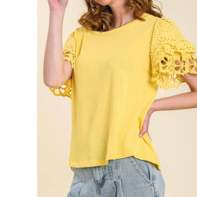 Umgee Lemon Top With Eyelet Sleeves In Yellow