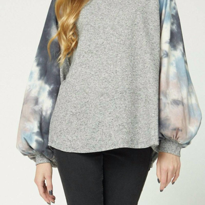 Entro Tie Dye Puffy Sleeve Top In Grey