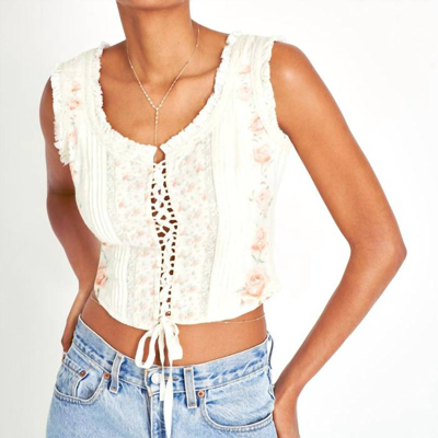 Loveshackfancy Corvelle Lace-up Floral Bustier Top In White