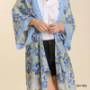 UMGEE SHEER FLORAL PRINT OPEN FRONT KIMONO WITH CROCHET DETAIL