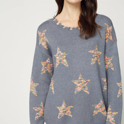 Entro Star Print Distressed Sweater In Heather Gray In Grey