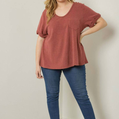 Entro V Neck Relaxed Fit With Rolled Cuffs In Red